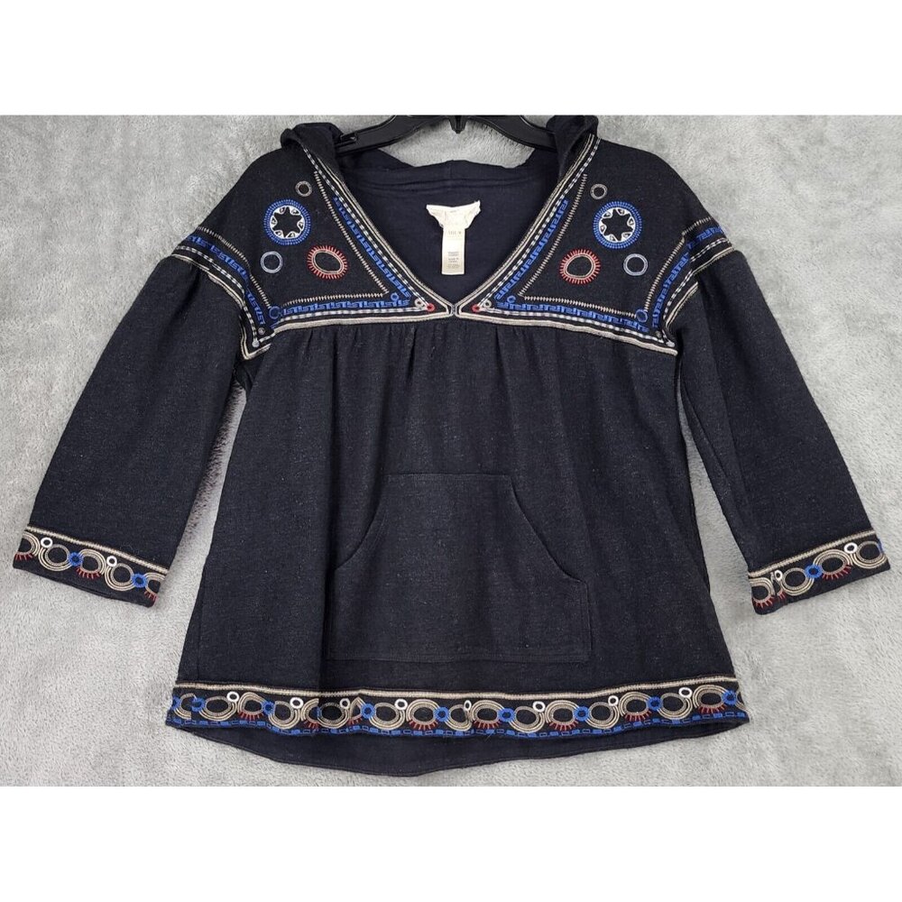 Diesel Sweatshirt Womens Medium Black Embroidered Long Sleeve Hooded Boho Top